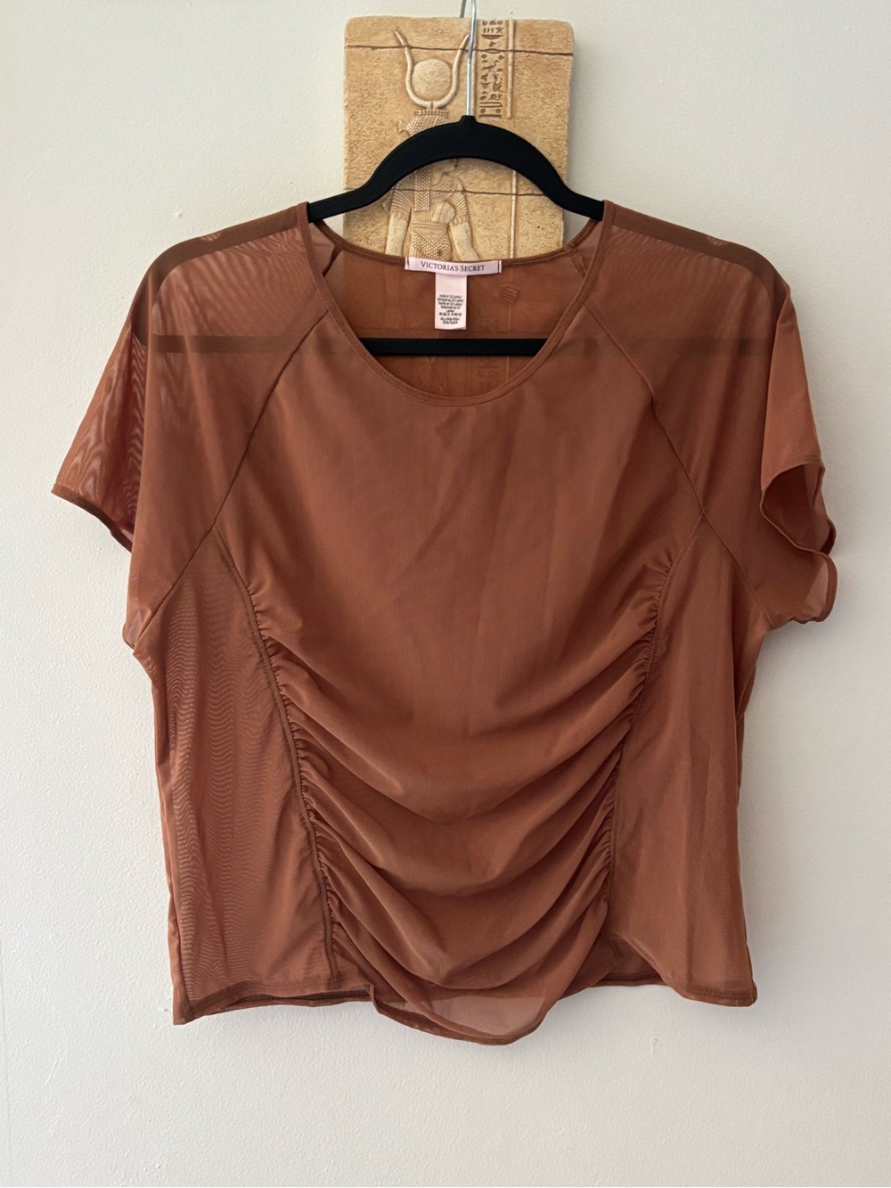 Victoria's Secret Toffee Brown Ruched Sheer Short Sleeve Top
